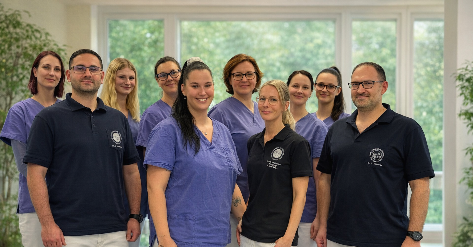 Das gesamte Praxenteam ist zu sehen.